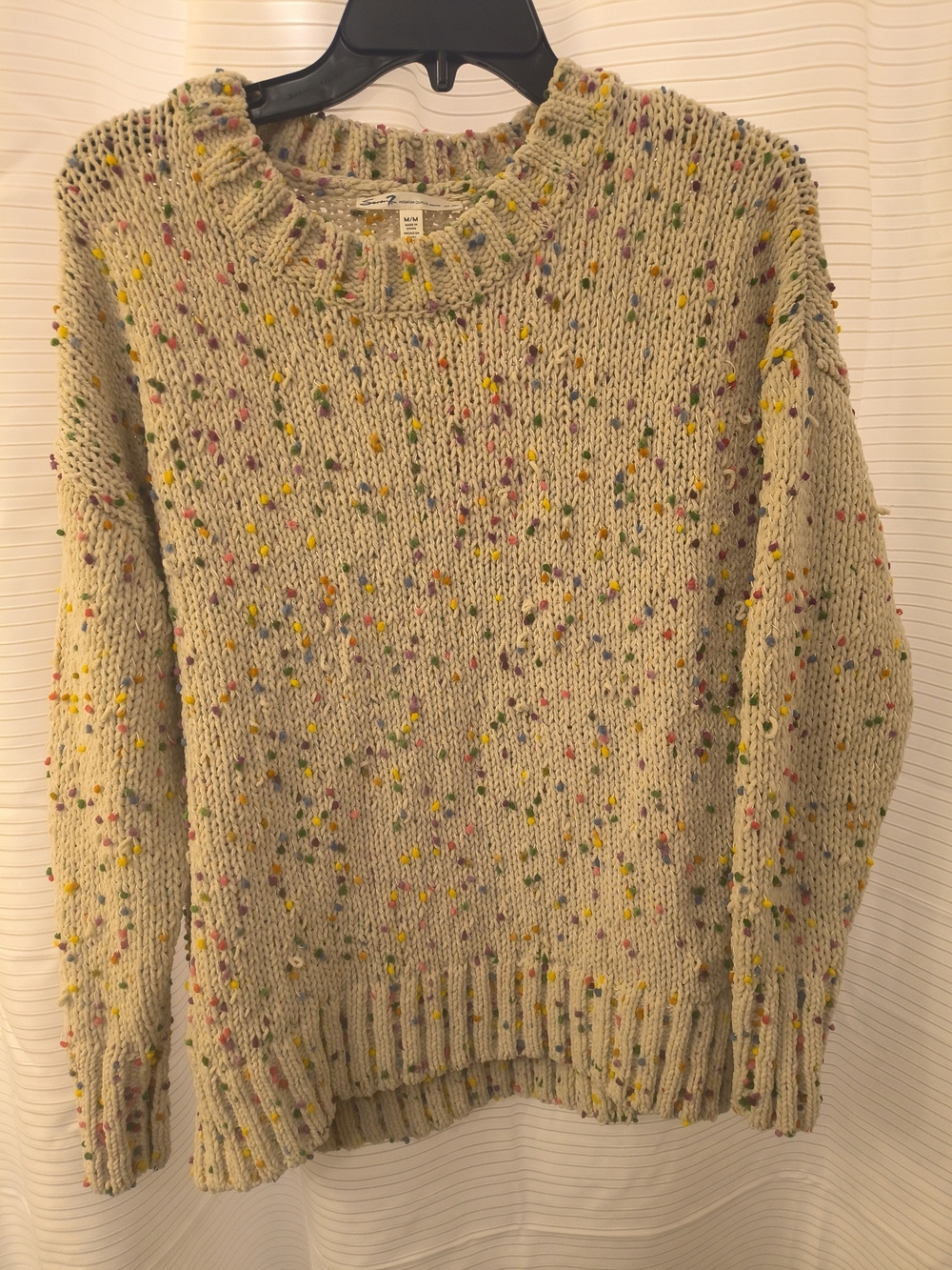 Seven7 Cream Speckled Crewneck Sweater with Multicolor Dots